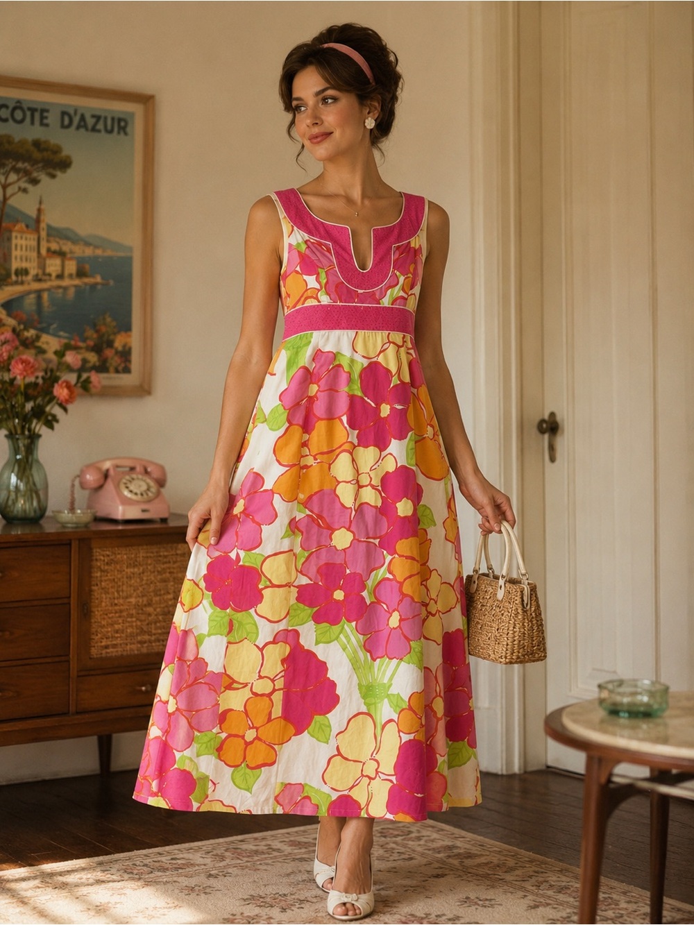 Vintage Lilly Pulitzer Bright Floral Sleeveless Maxi Dress Resort Preppy Size 4